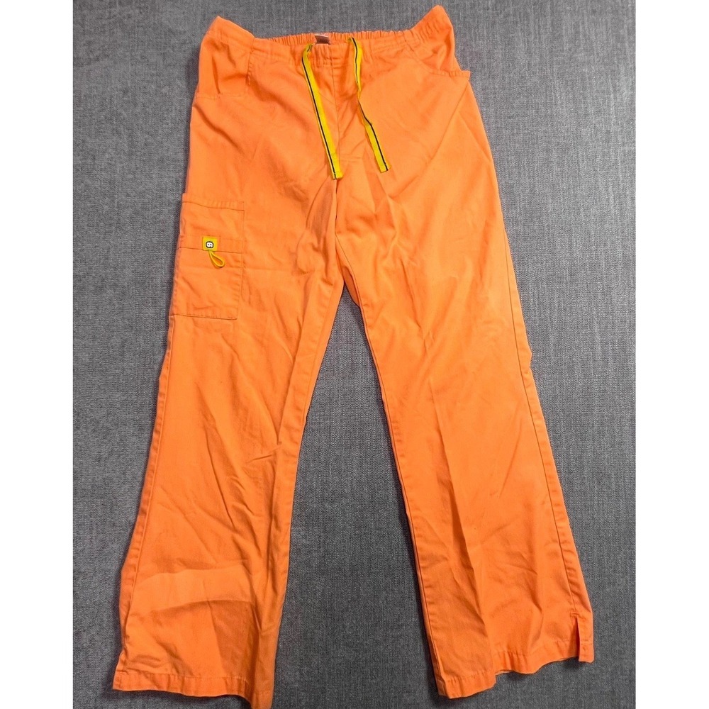 Spread Good Cheer Scrub Pants Womens Medium Orange Cargo Pockets Drawstring